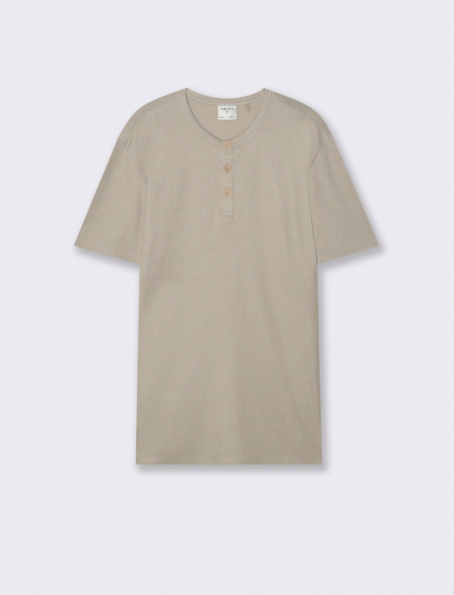 T-shirt serafino in tessuto waffle - Grigio stone