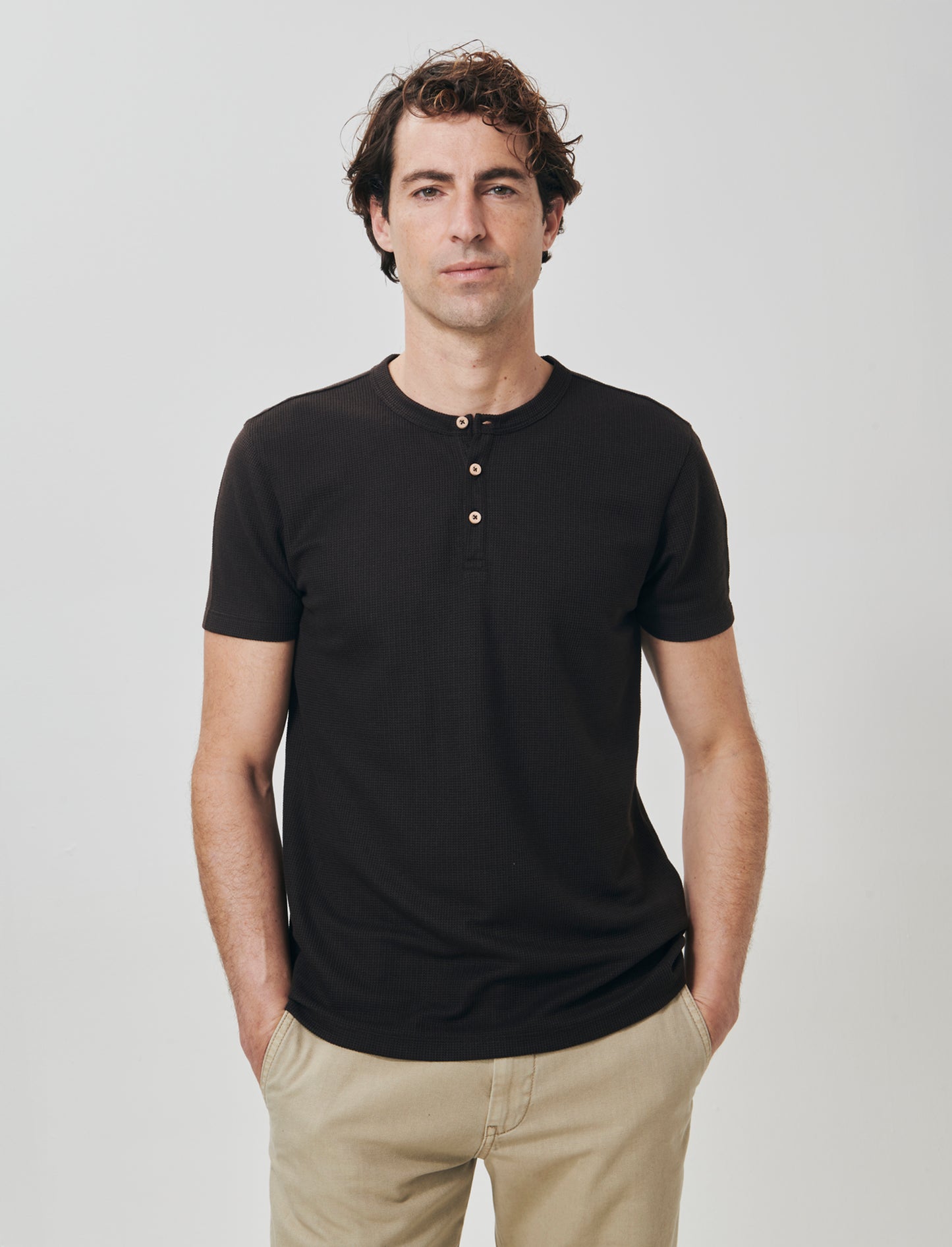T-shirt serafino in tessuto waffle - Moro