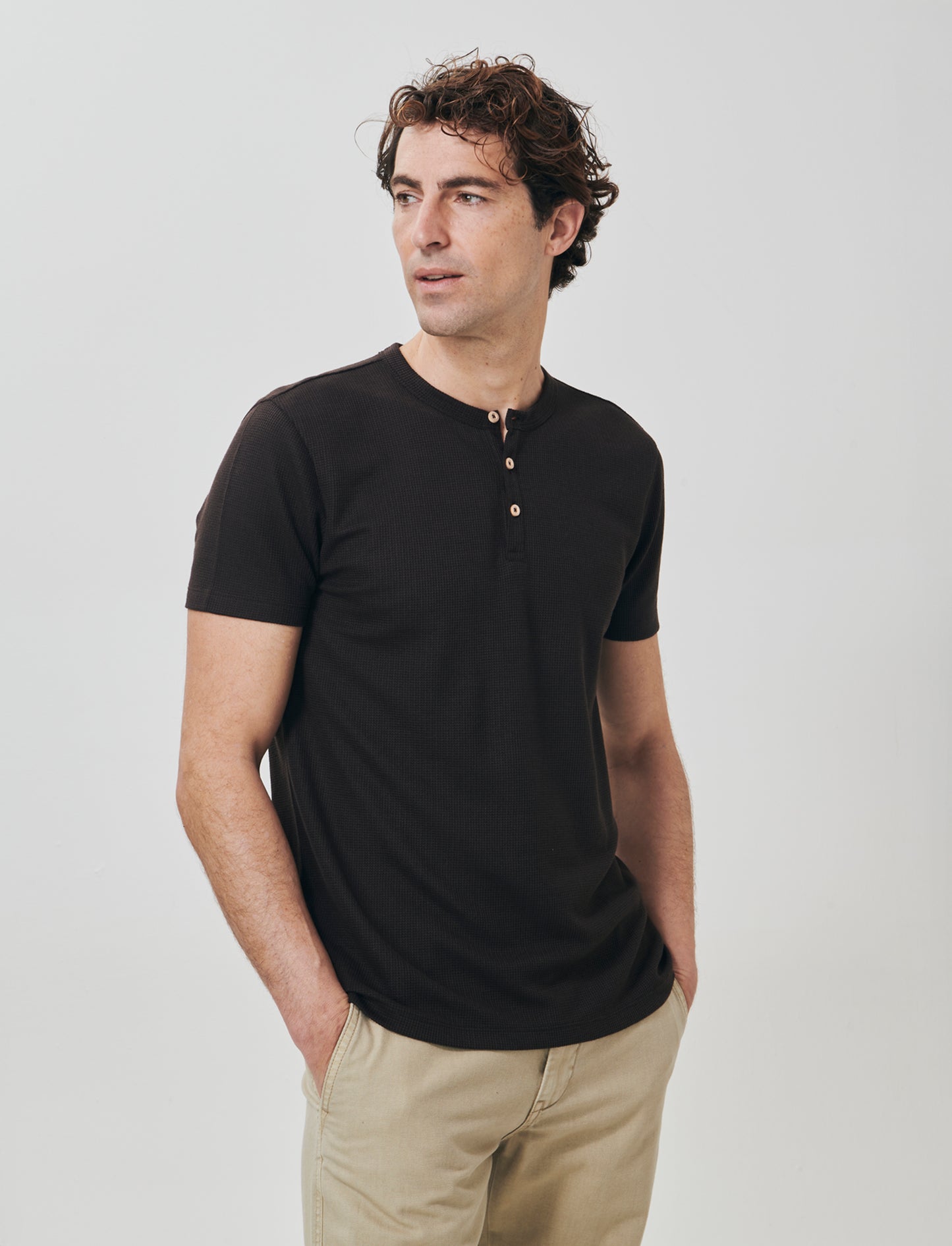 T-shirt serafino in tessuto waffle - Moro