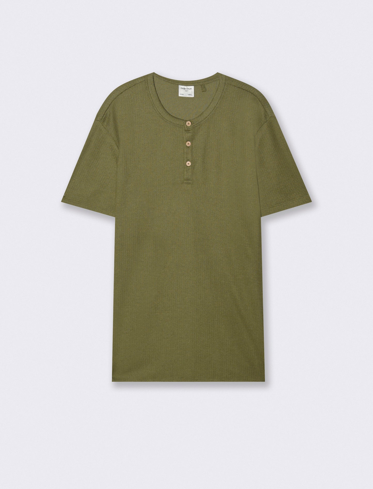 T-shirt serafino in tessuto waffle - Verde oliva