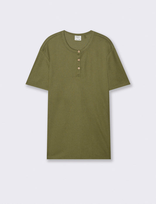 T-shirt serafino in tessuto waffle - Verde oliva