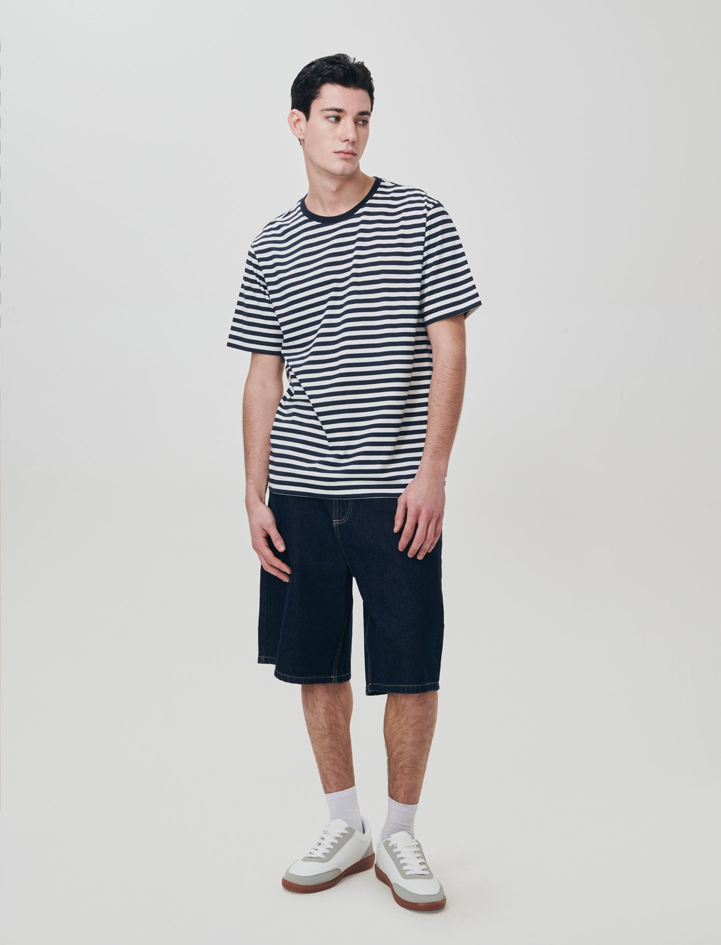 Striped jersey crew neck T-shirt - Blue