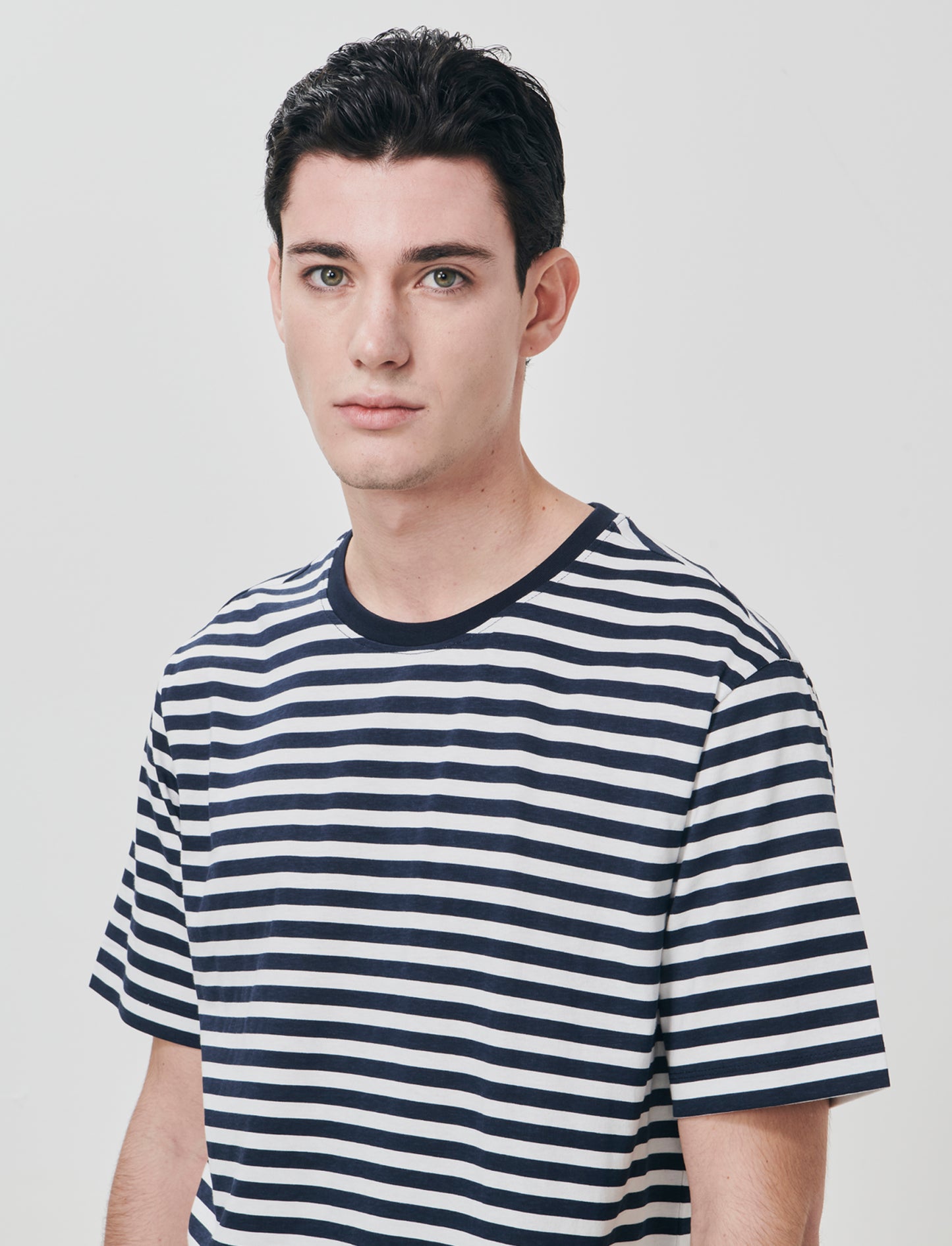 Striped jersey crew neck T-shirt - Blue