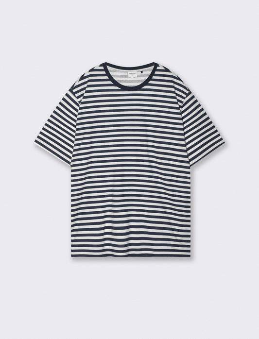 T-shirt girocollo a righe in jersey - Blu
