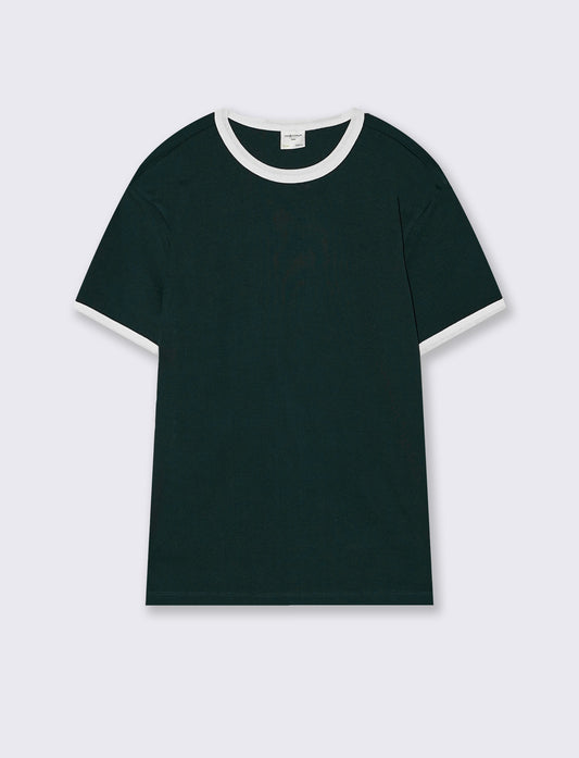 T-shirt a coste con contrasti eleganti - Verde scuro