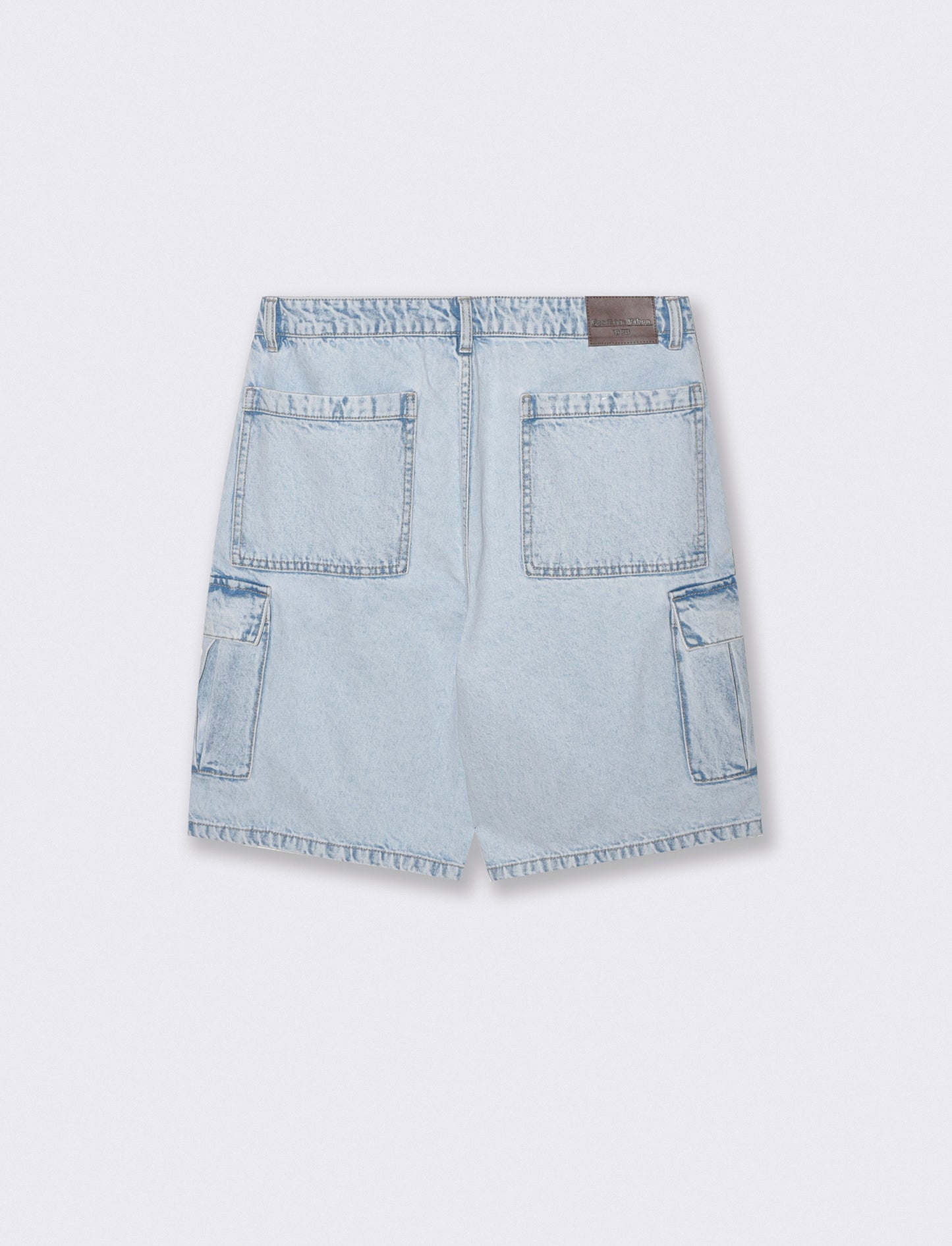 Bermuda Jeans Cargo Baggy Fit Effetto Slavato - Denim chiaro