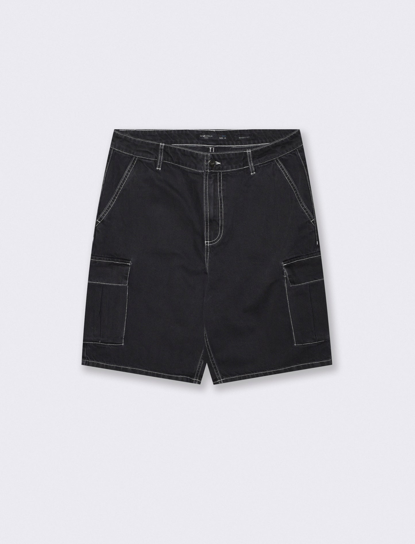 Bermuda Jeans Cargo Baggy Fit Effetto Slavato - Nero