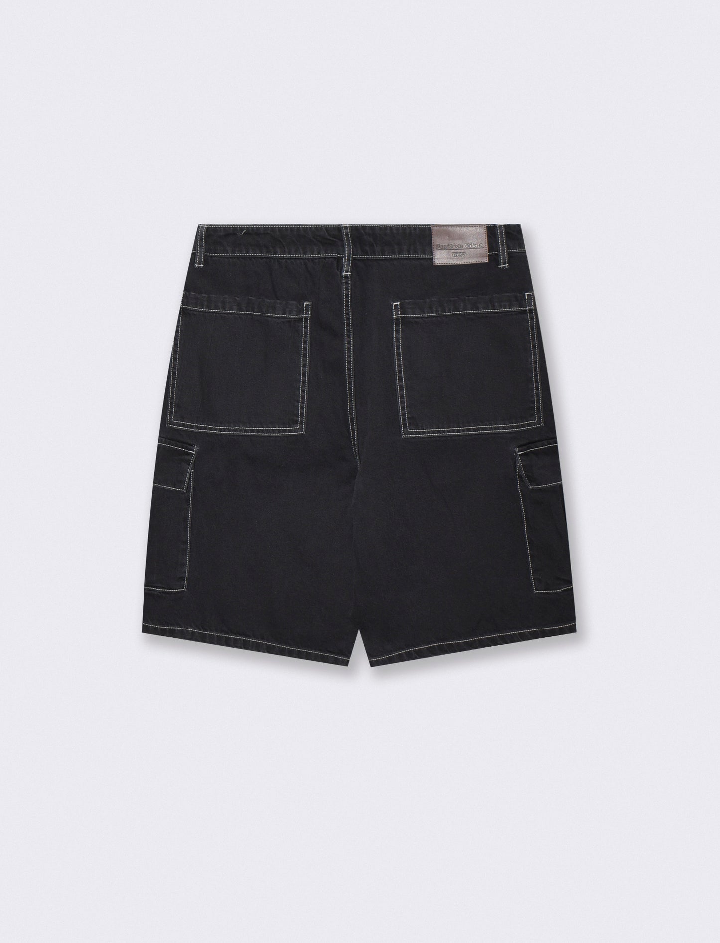 Bermuda Jeans Cargo Baggy Fit Effetto Slavato - Nero