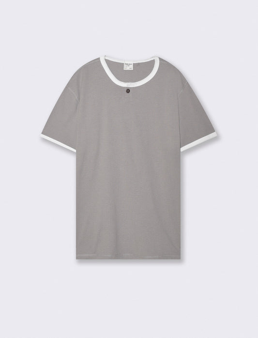 T-shirt Serafino in Tessuto Jacquard - Grigio