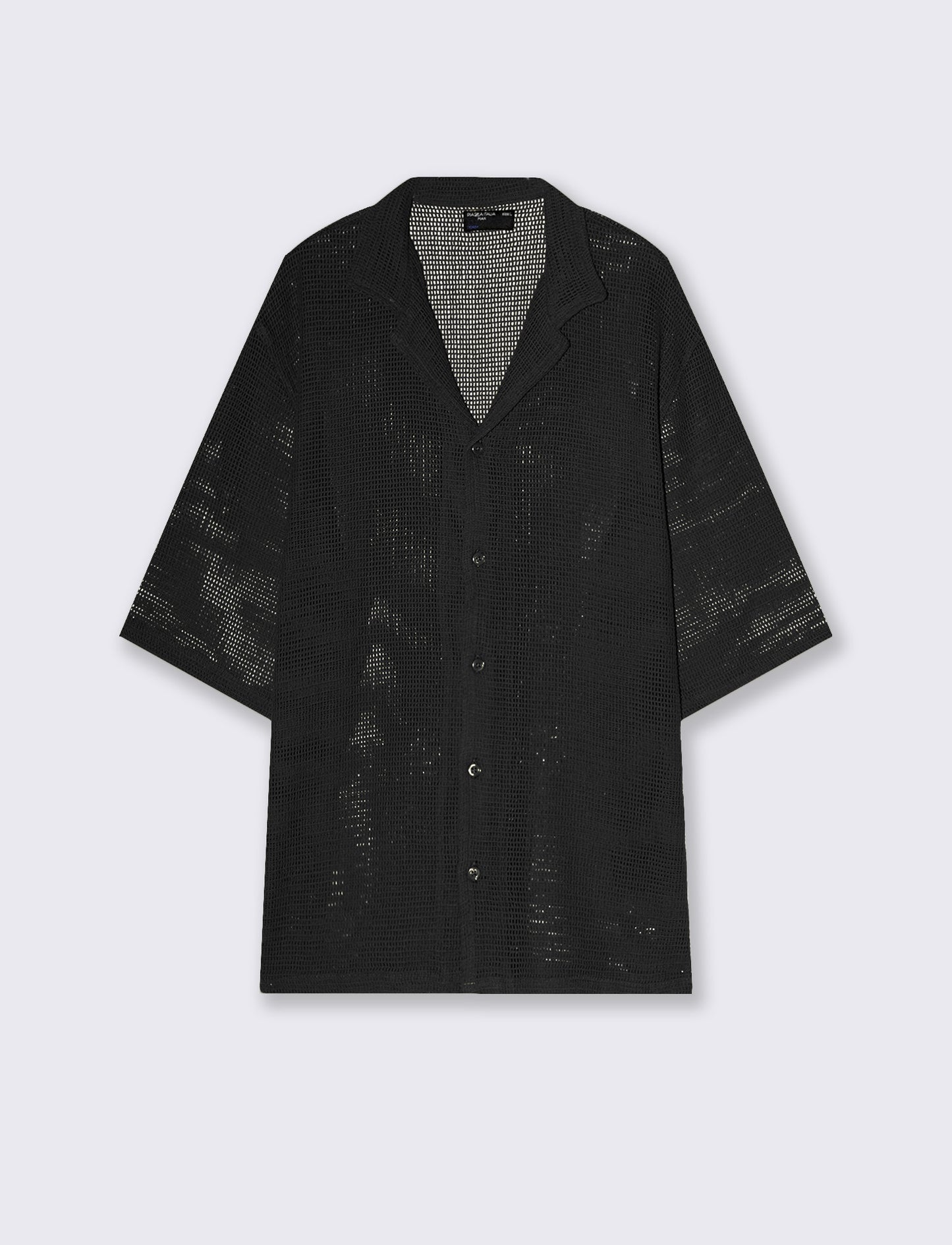 Boxy Fit Crochet Net Effect Shirt - Black