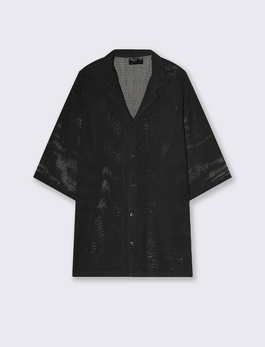 Camicia Boxy Fit Crochet Effetto Rete - Nero