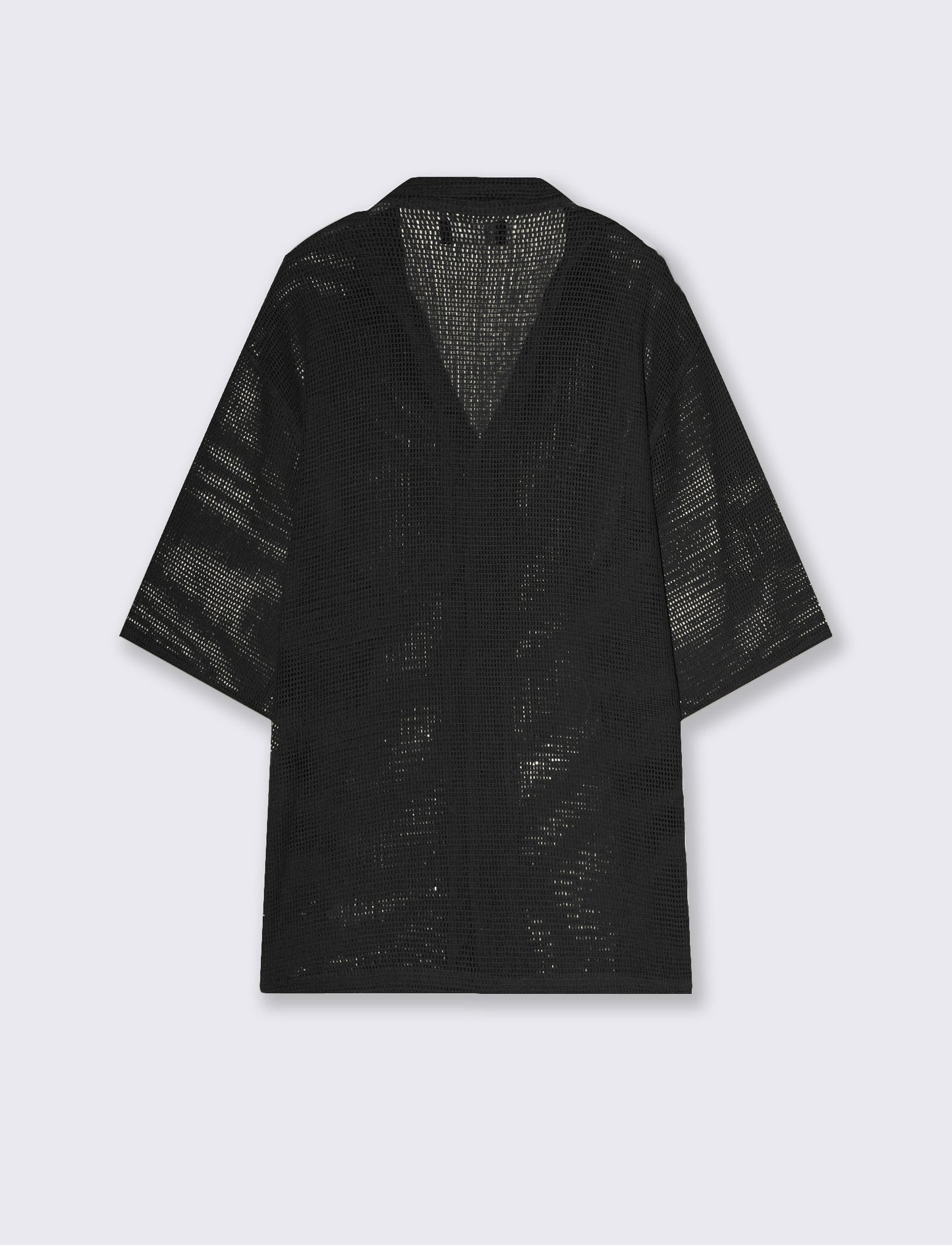 Boxy Fit Crochet Net Effect Shirt - Black