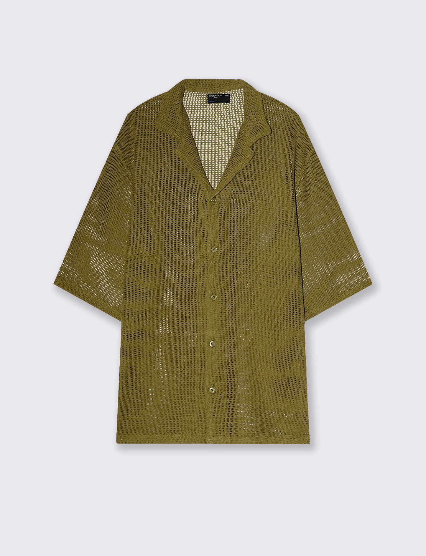 Boxy Fit Crochet Net Effect Shirt - Green