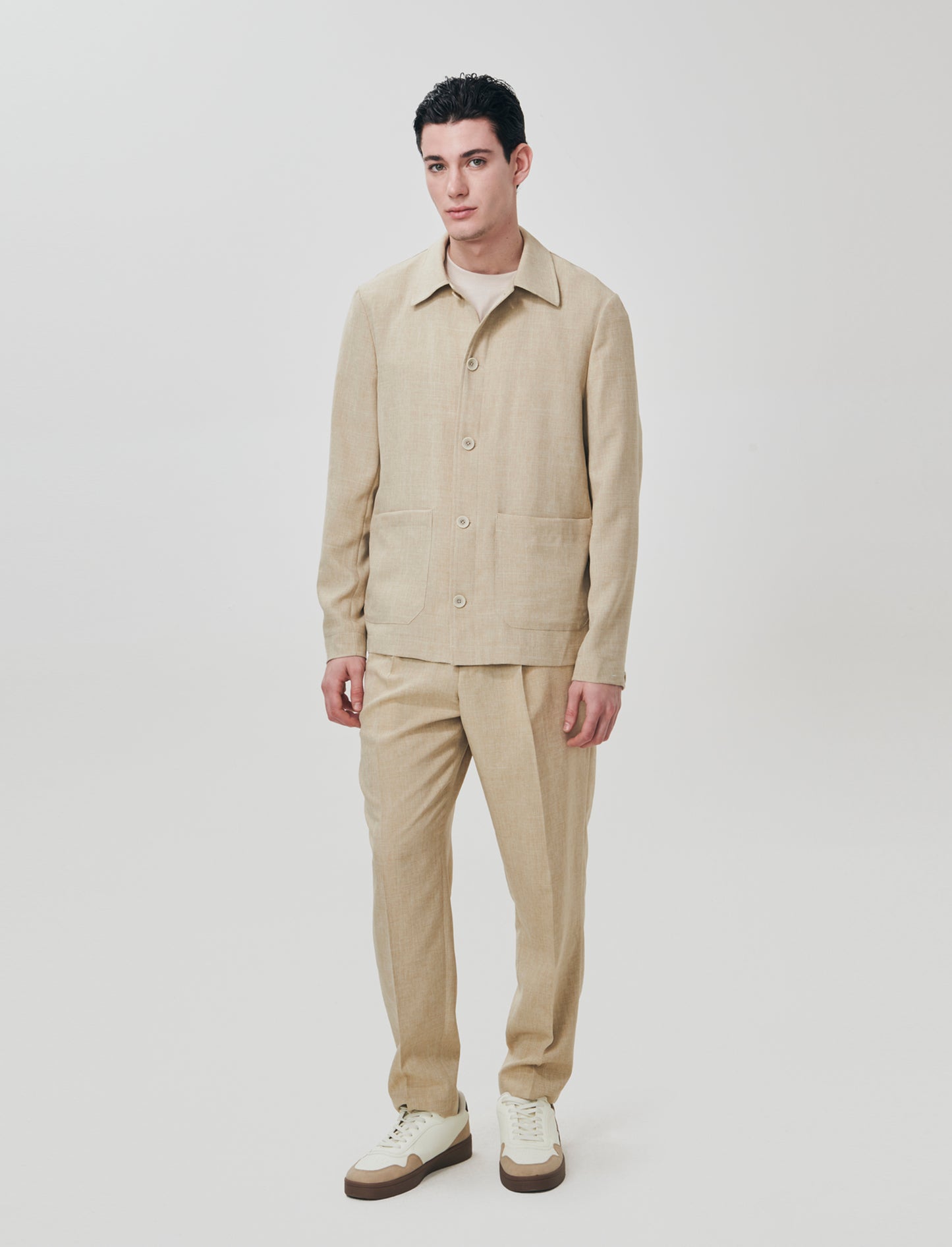 Linen-effect blazer with French collar - Beige