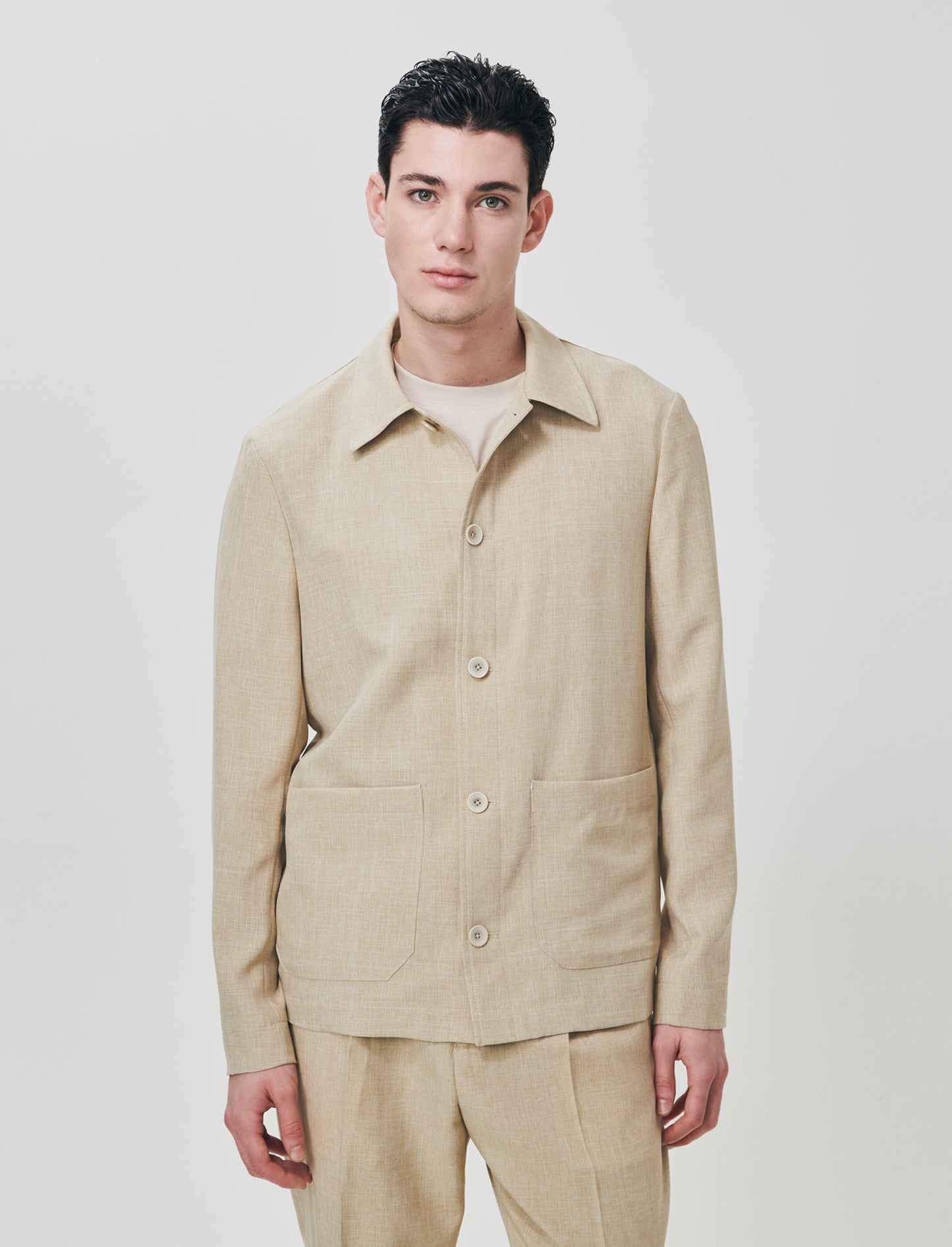 Linen-effect blazer with French collar - Beige