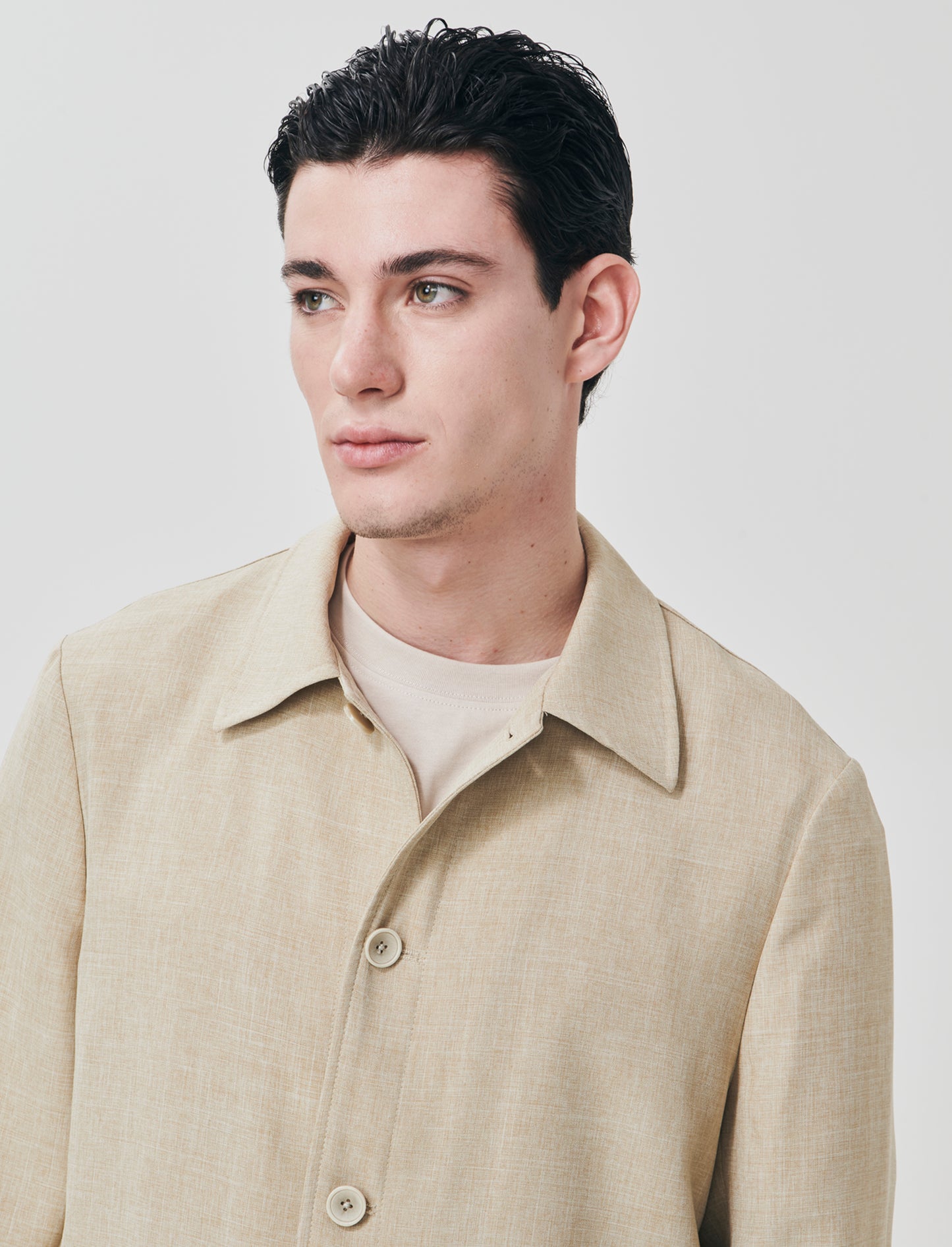 Linen-effect blazer with French collar - Beige