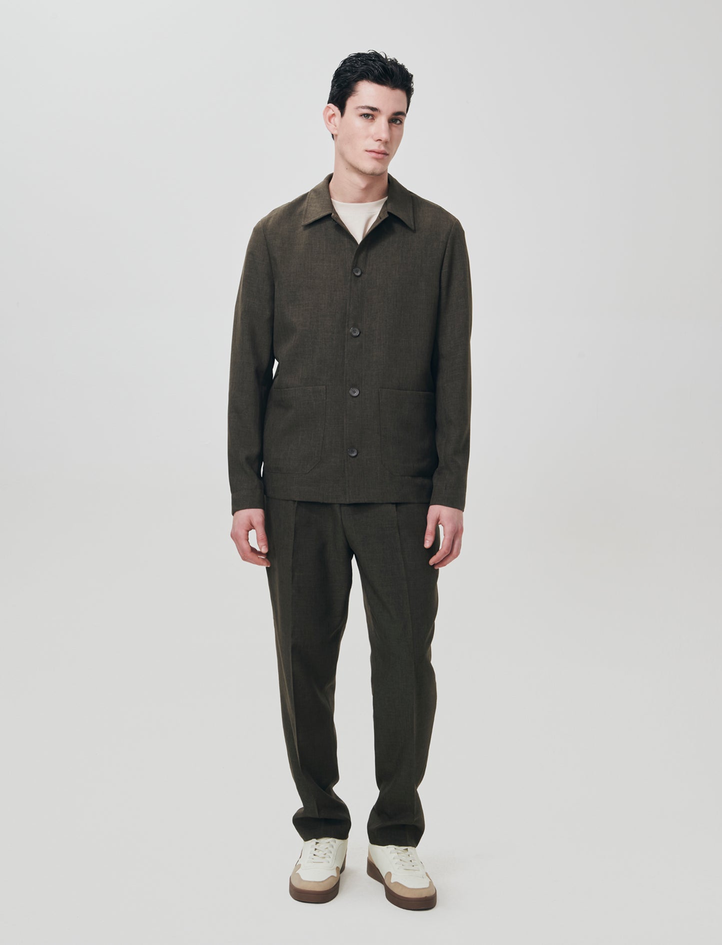 Linen-effect blazer with French collar - Brown