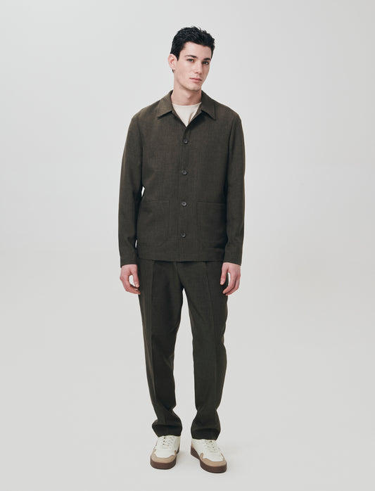 Linen-effect blazer with French collar - Brown