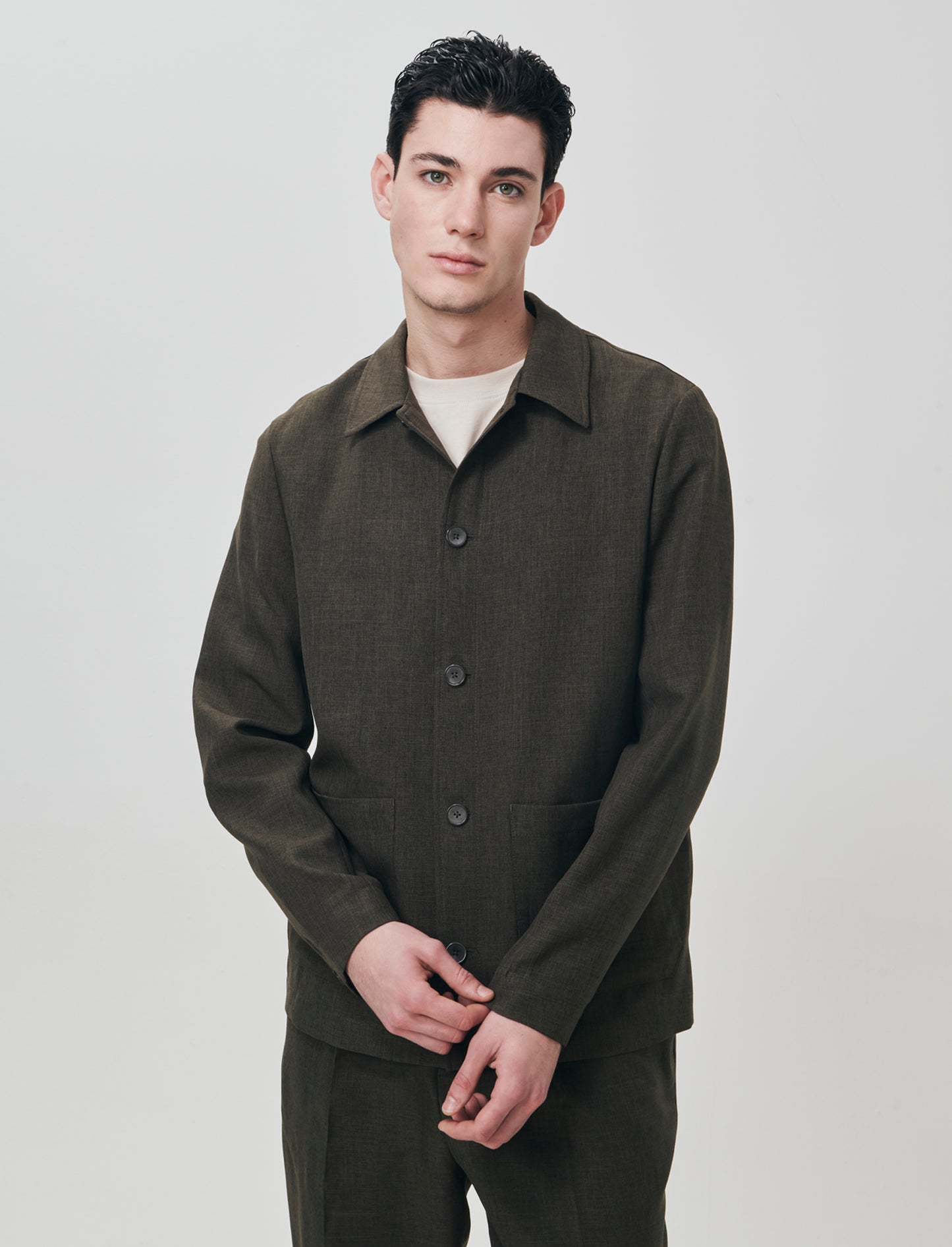 Linen-effect blazer with French collar - Brown
