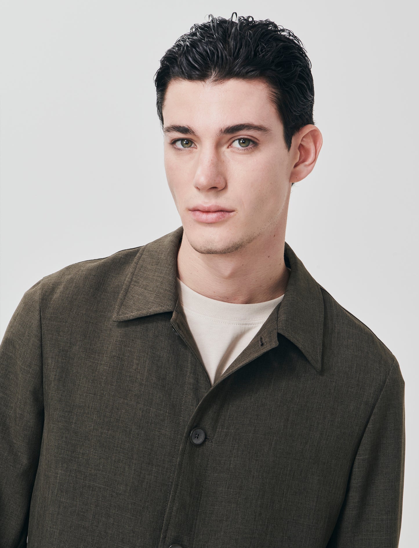 Linen-effect blazer with French collar - Brown