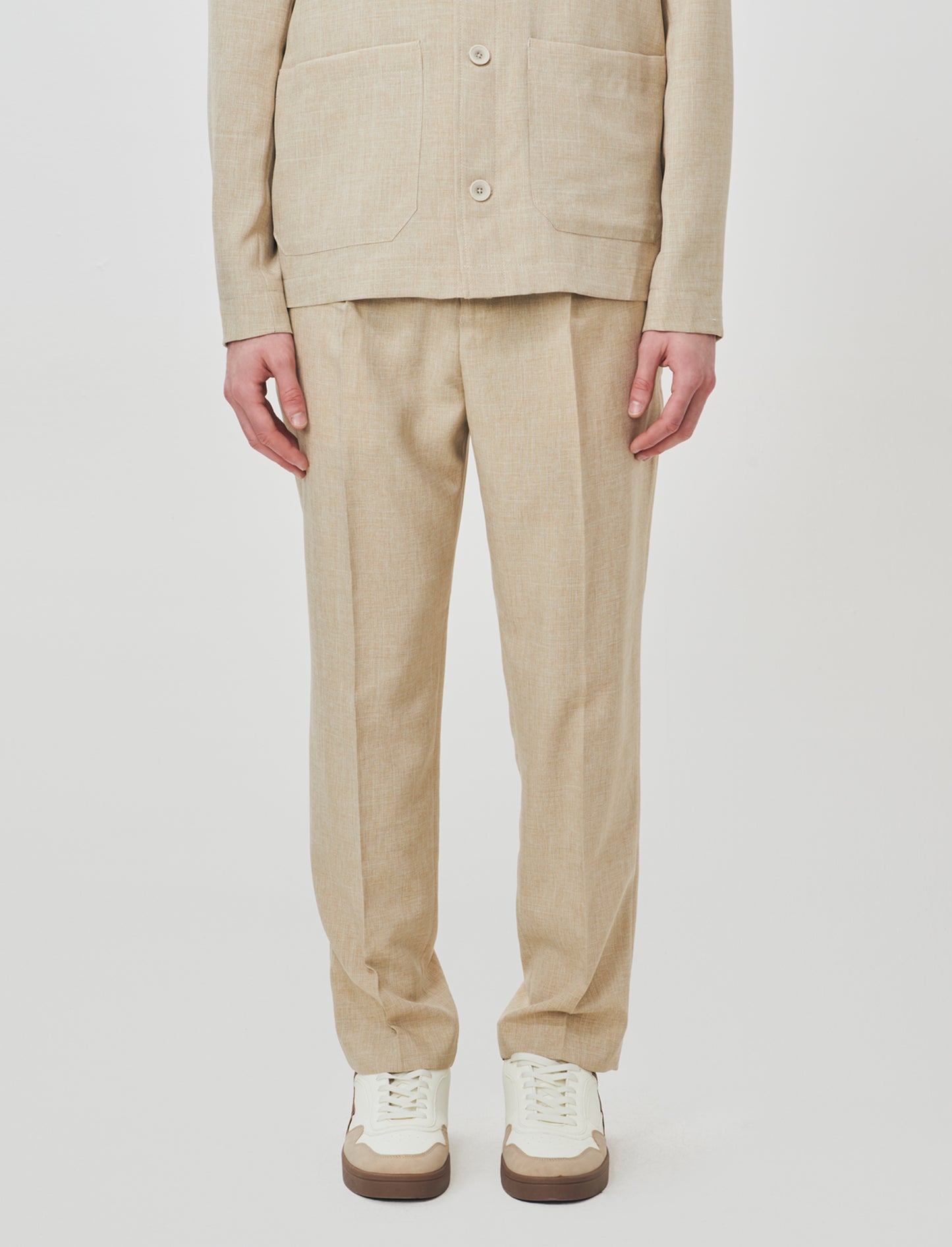 Pantaloni effetto lino con vita elastica - Beige