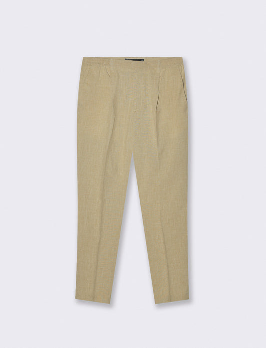Pantaloni effetto lino con vita elastica - Beige