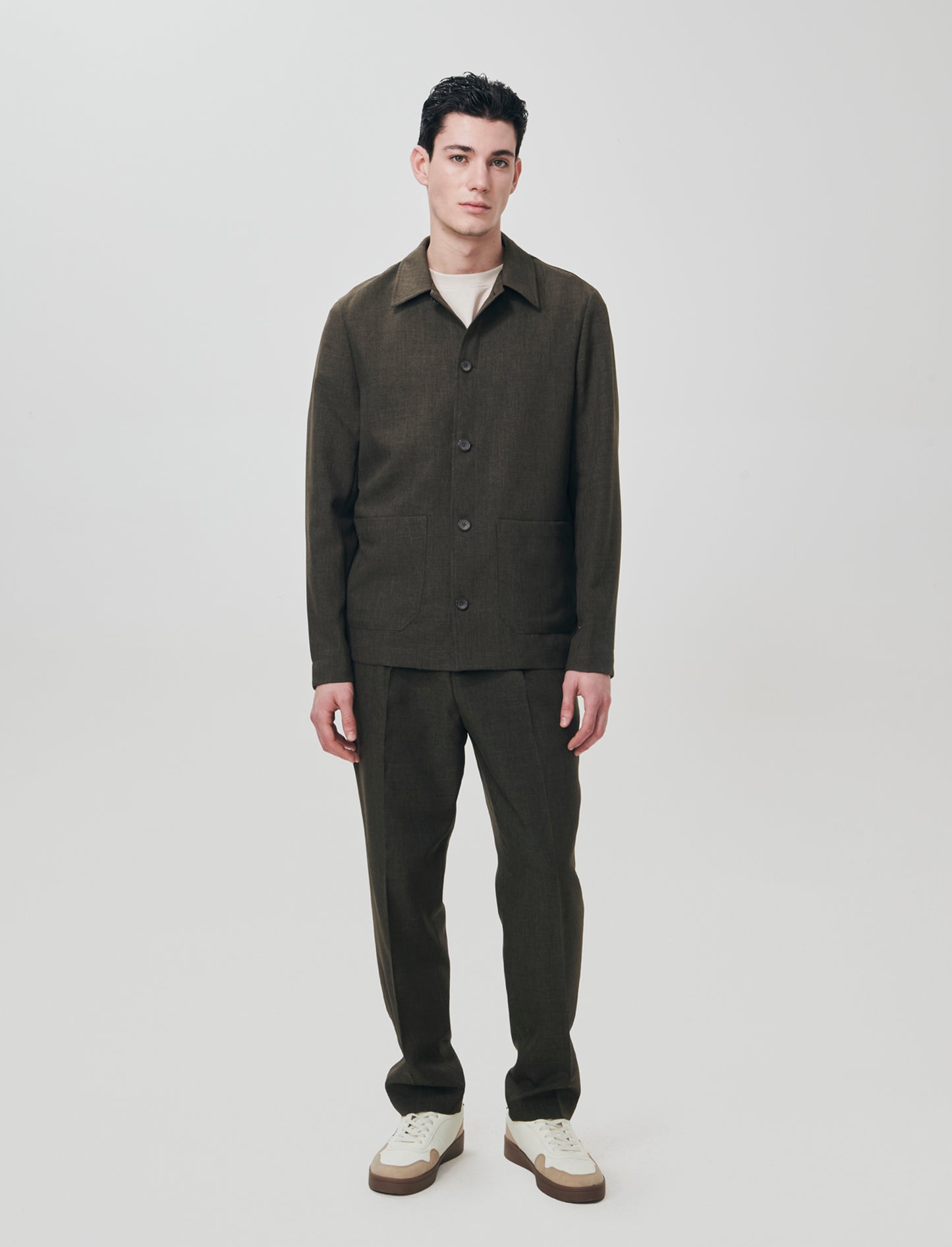 Pantaloni effetto lino con vita elastica - Moro