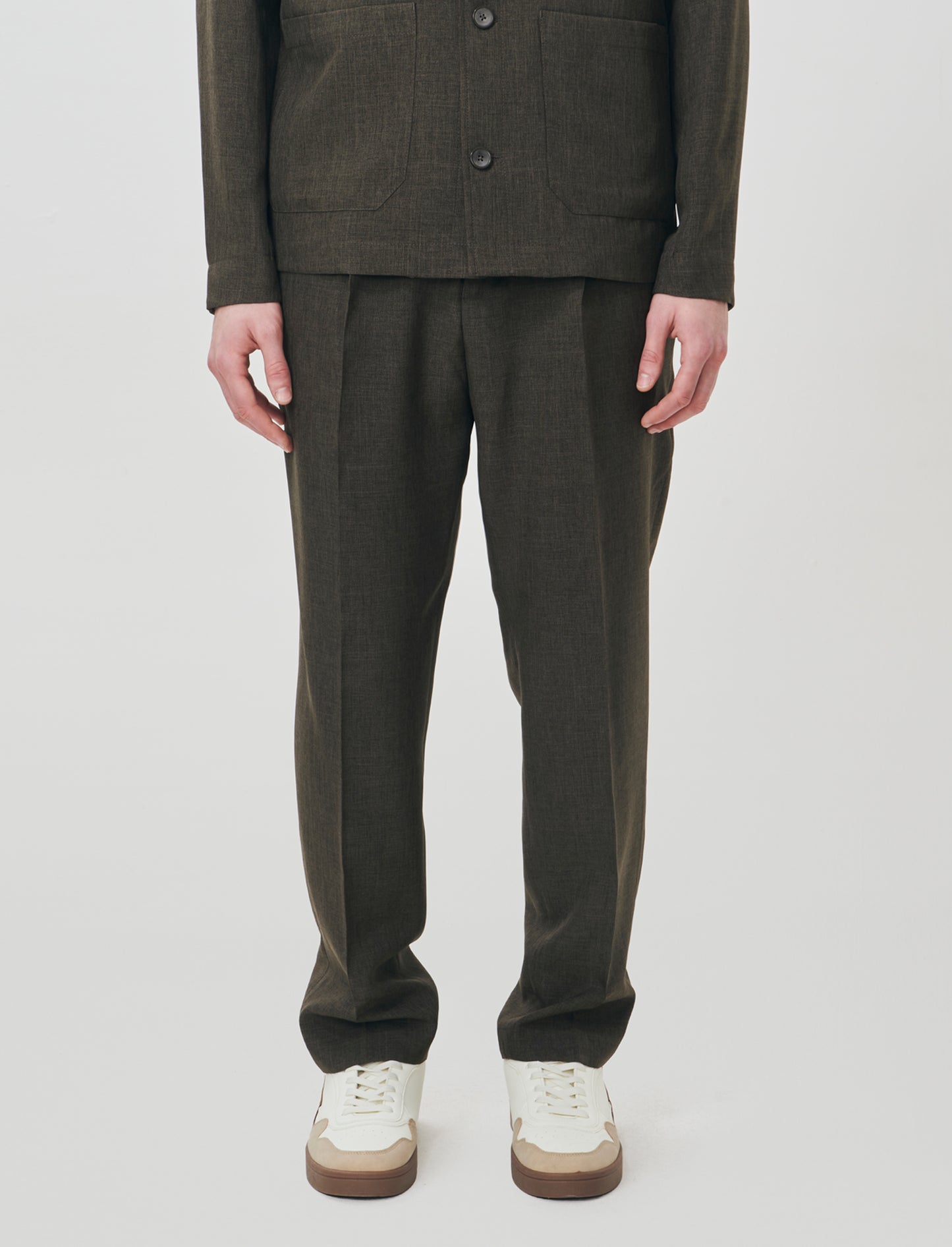 Pantaloni effetto lino con vita elastica - Moro