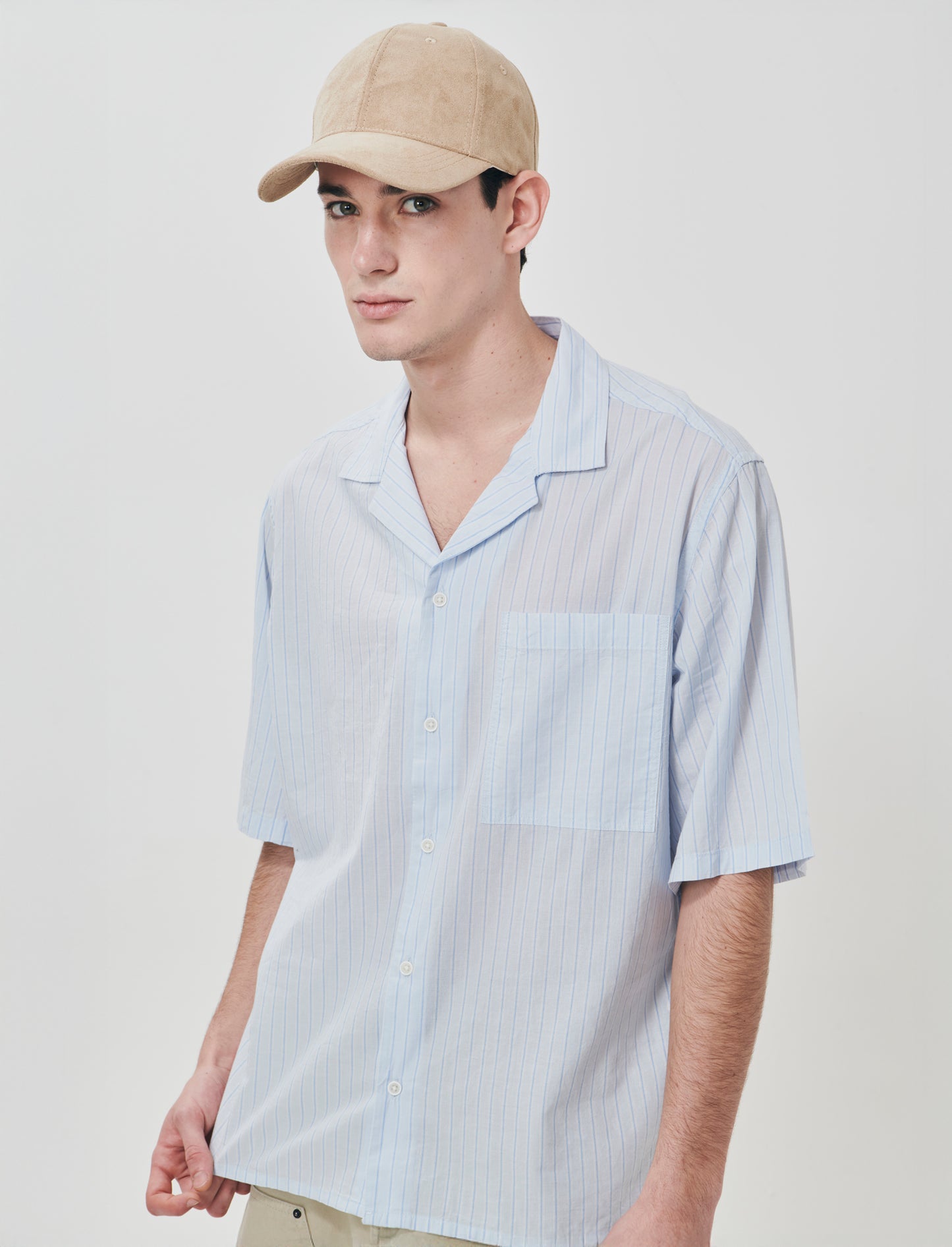 Camicia boxy fit in cotone a righe - Celeste