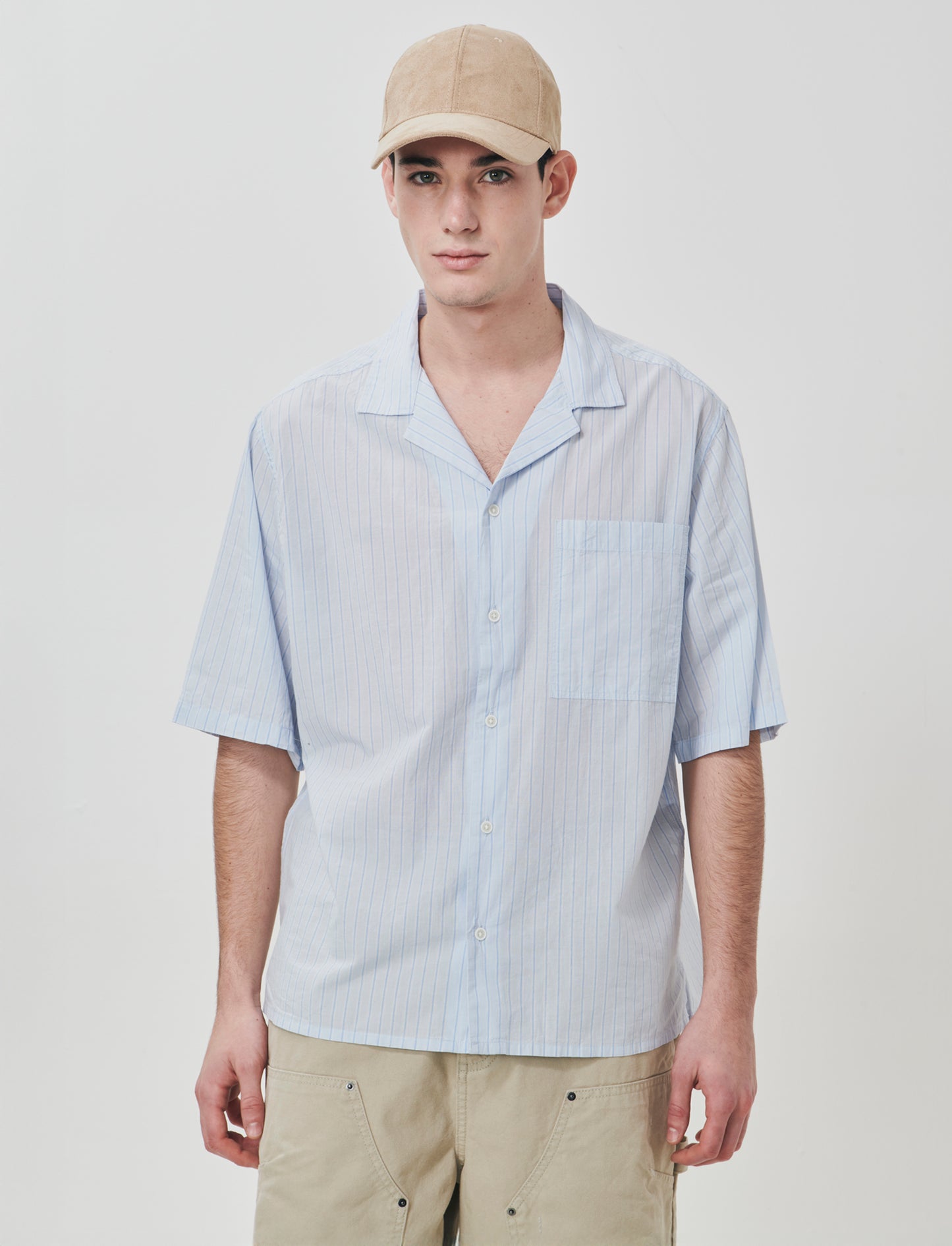 Camicia boxy fit in cotone a righe - Celeste