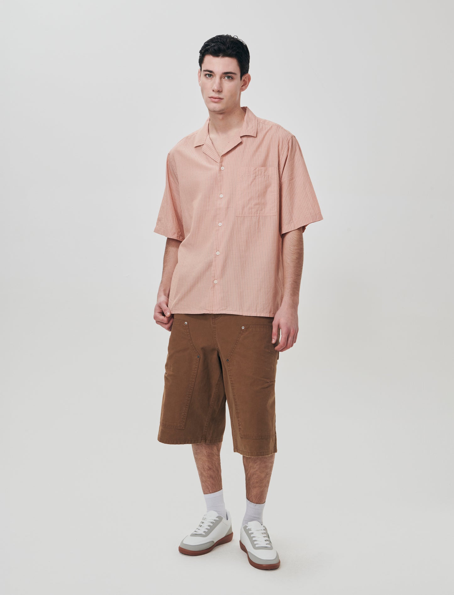 Camicia boxy fit in cotone a righe - Rosa salmone