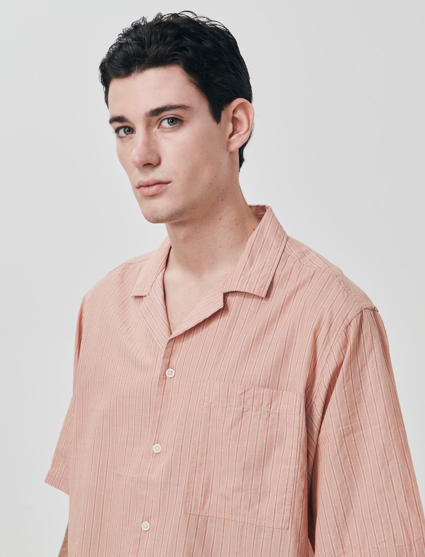 Camicia boxy fit in cotone a righe - Rosa salmone