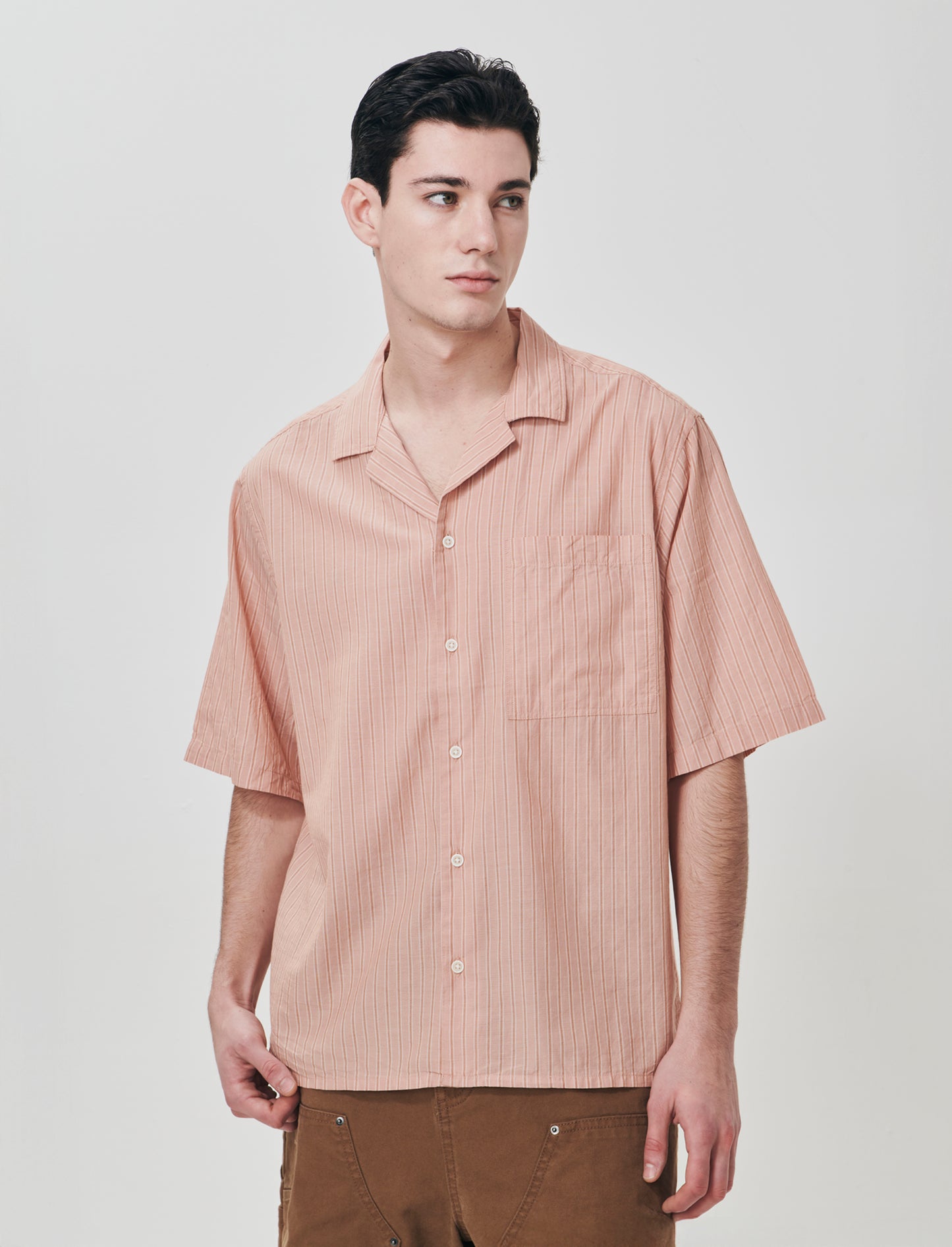 Camicia boxy fit in cotone a righe - Rosa salmone