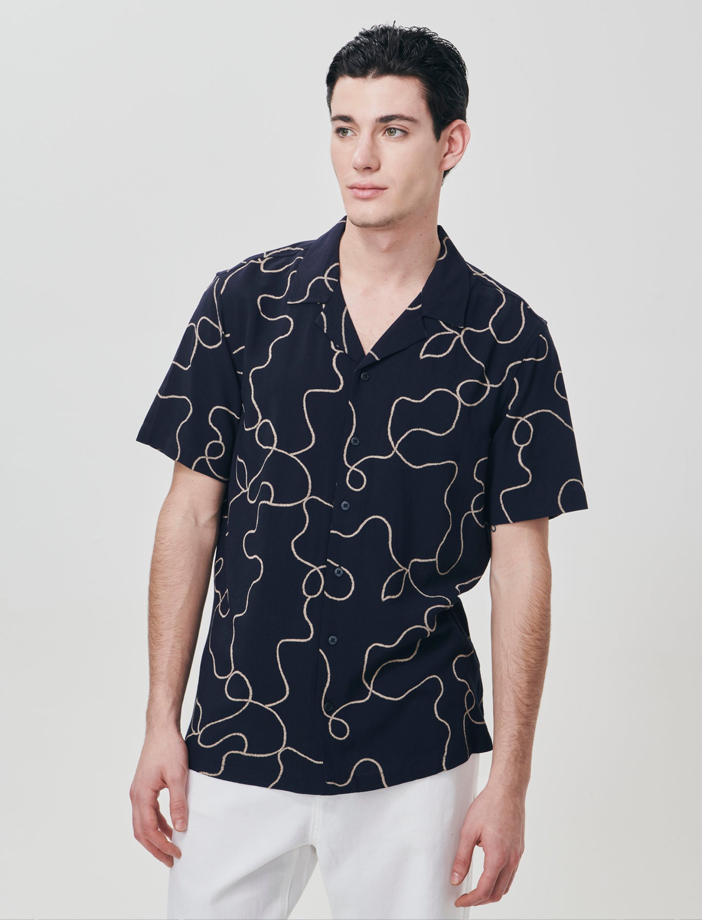 Camicia viscosa con stampa puff 3D - Blu