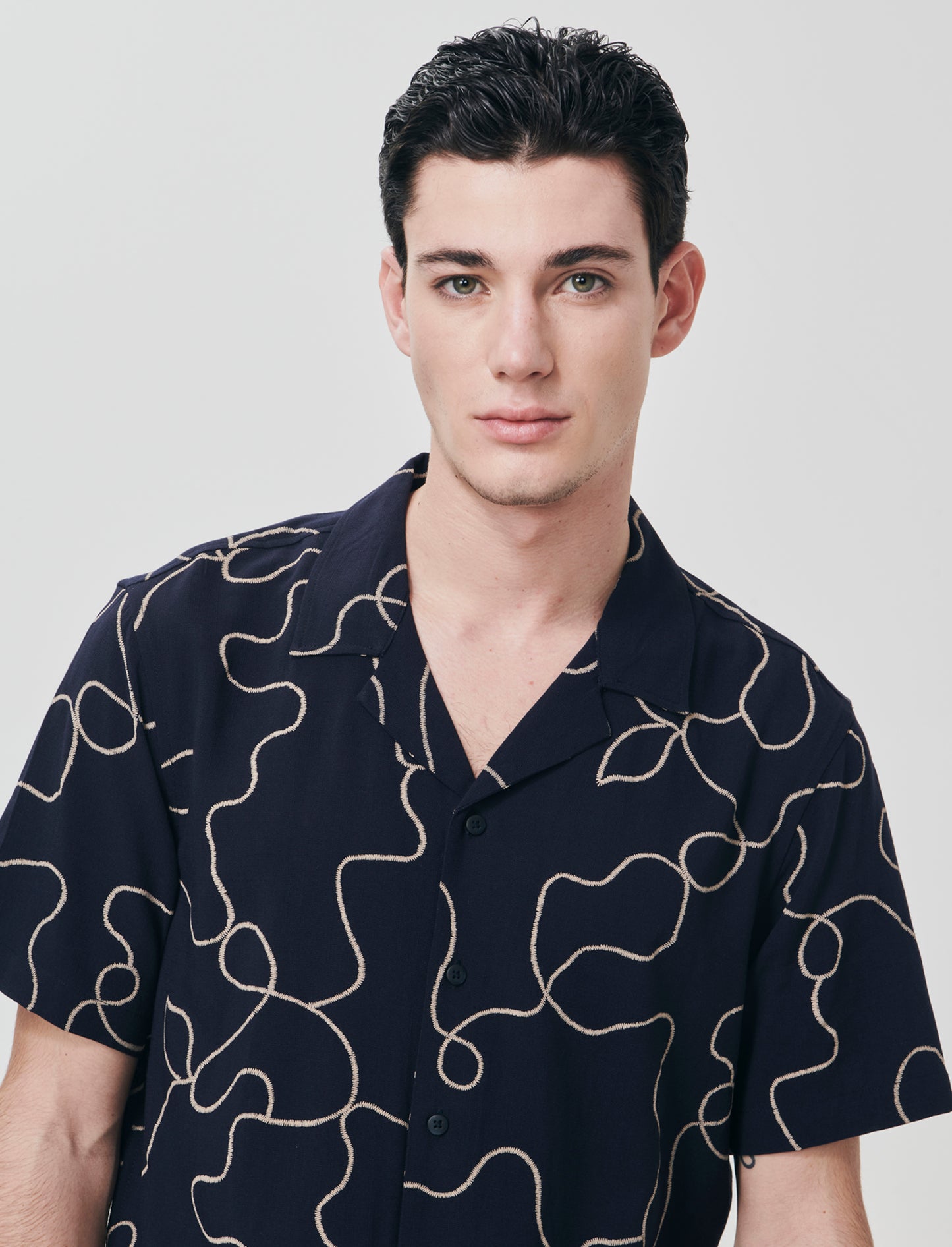 Camicia viscosa con stampa puff 3D - Blu