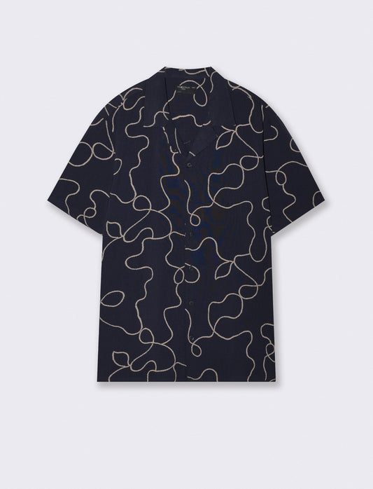 Camicia viscosa con stampa puff 3D - Blu