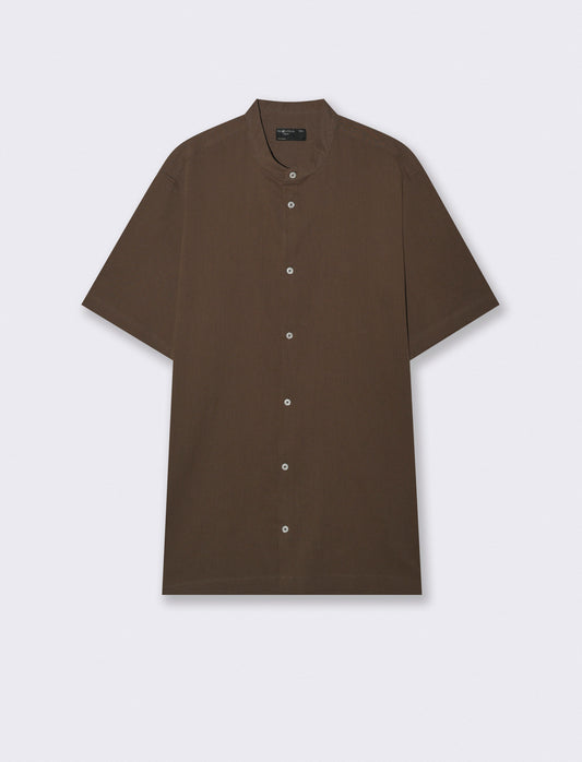 Camicia coreana effetto crepe cotone - Moro