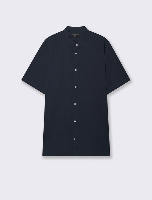 Camicia coreana effetto crepe cotone - Blu