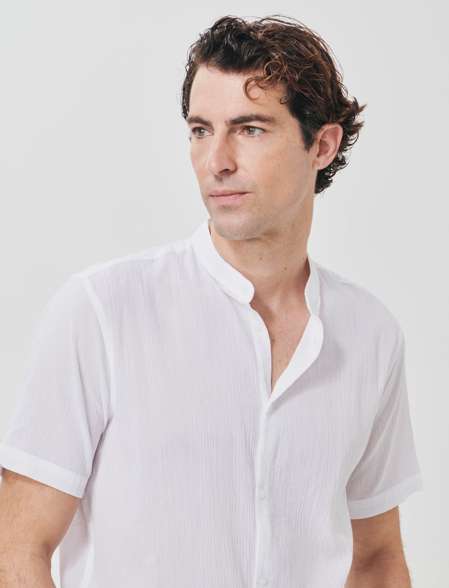 Camicia coreana effetto crepe cotone - Bianco