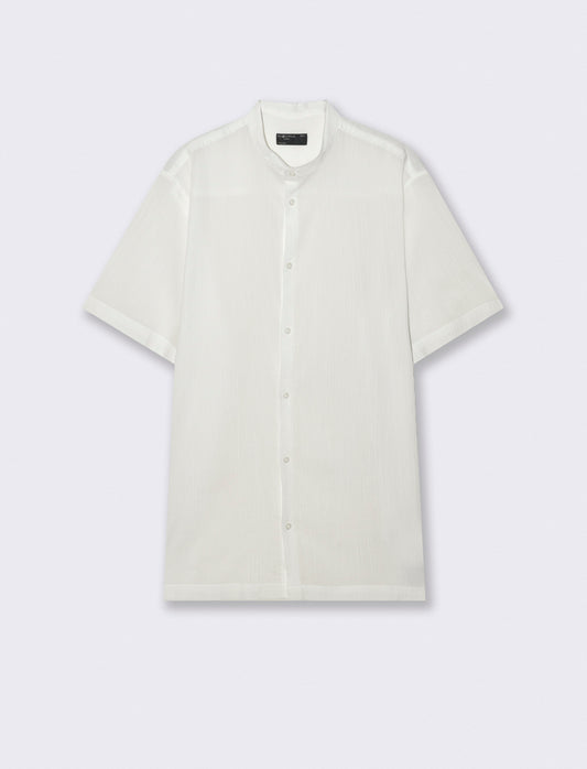 Camicia coreana effetto crepe cotone - Bianco