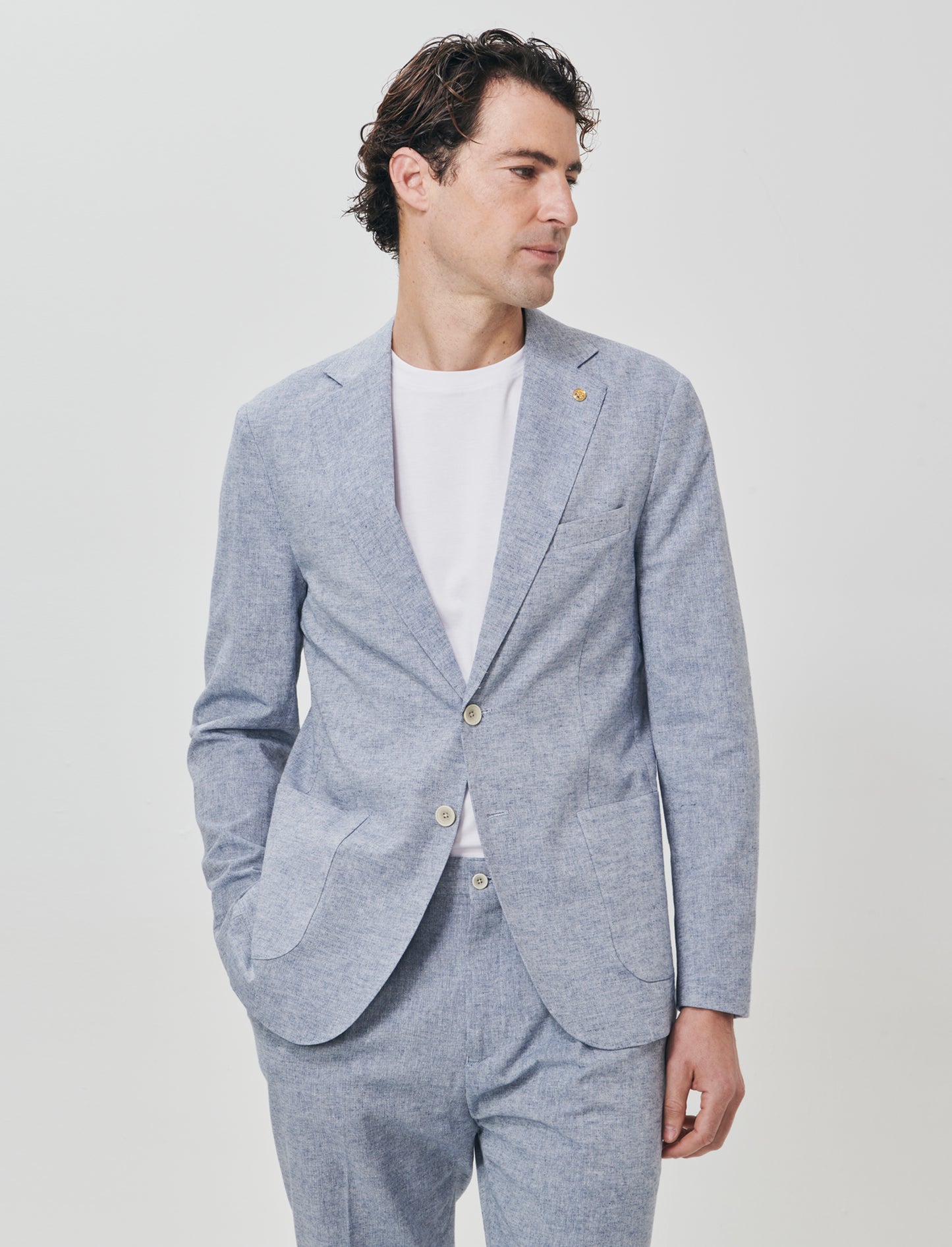 Blazer formal fit in mixed linen fabric - Blue