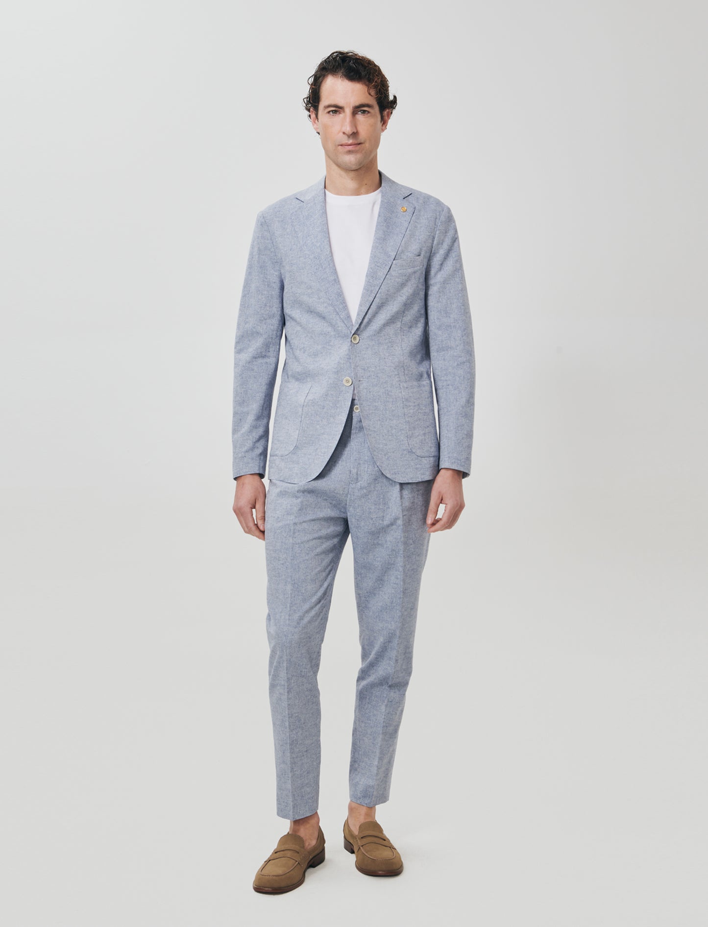 Blazer formal fit in mixed linen fabric - Blue