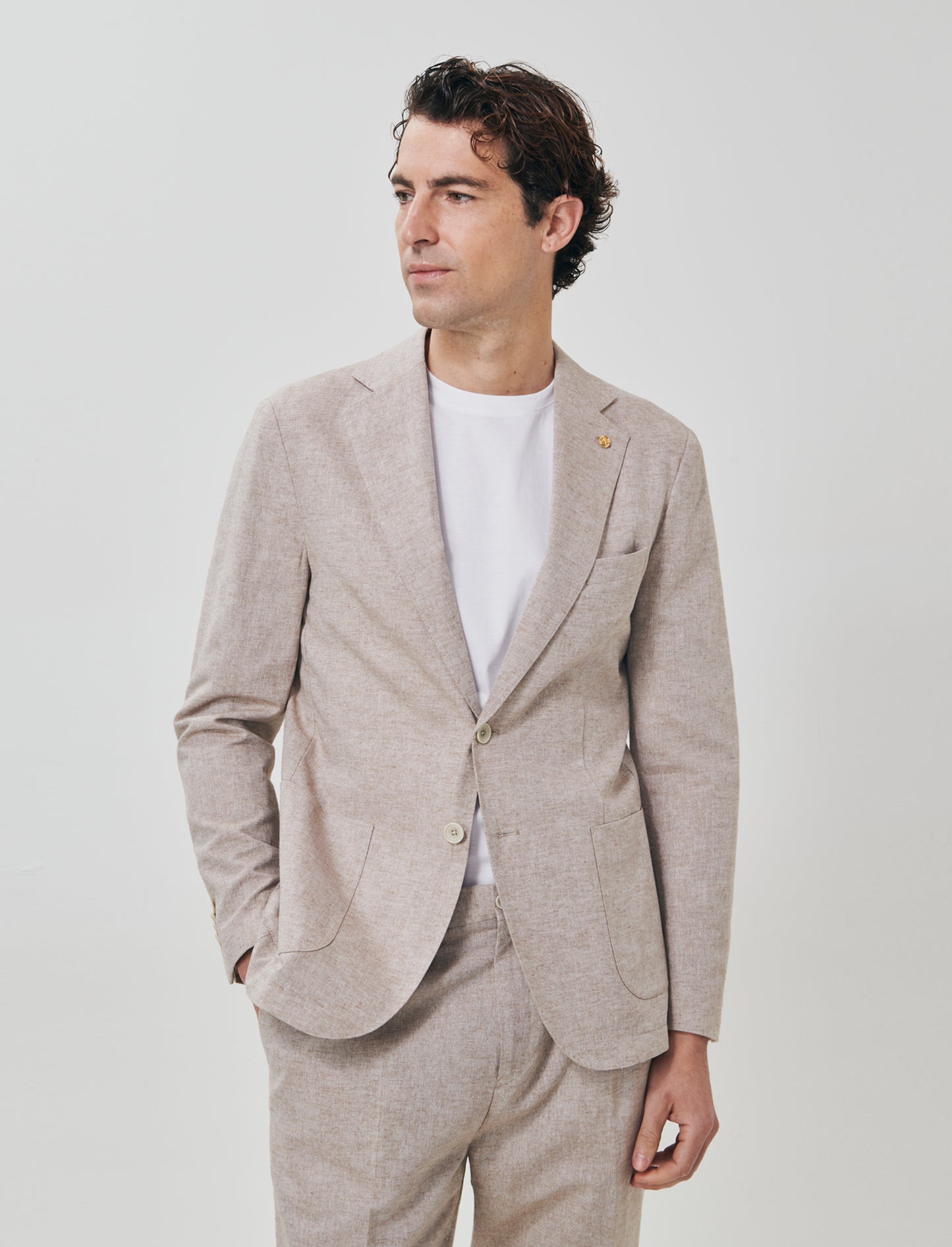 Blazer formal fit in mixed linen fabric - Grey