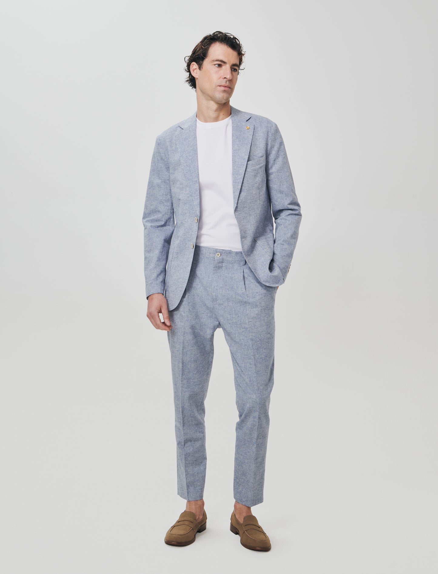 Chino Pants in Linen Blend Fabric - Blue