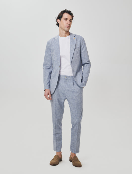 Pantaloni Chino in Tessuto Misto Lino - Blu