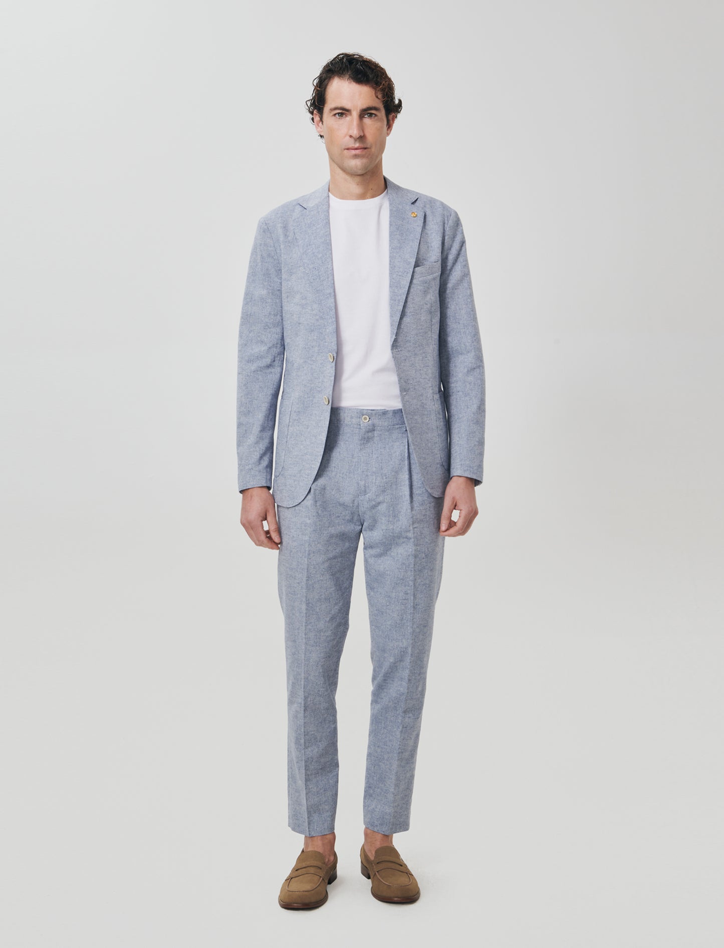 Chino Pants in Linen Blend Fabric - Blue