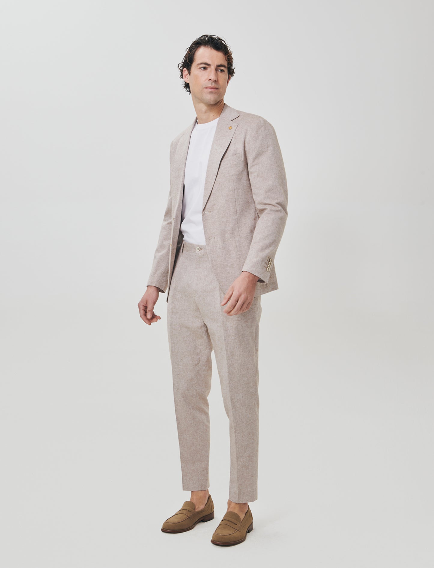 Pantaloni Chino in Tessuto Misto Lino - Grigio tortora