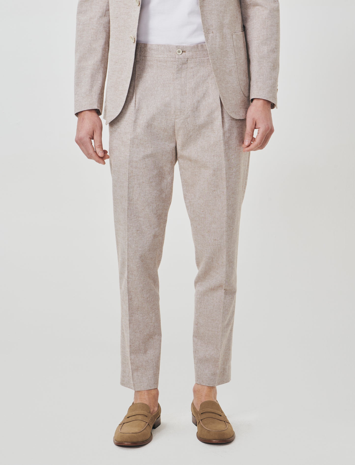 Pantaloni Chino in Tessuto Misto Lino - Grigio tortora