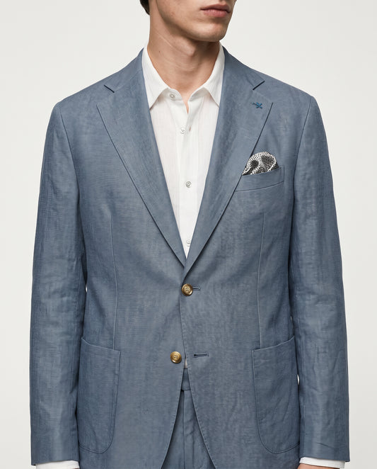 Pure linen blazer with elegant details - Sky blue