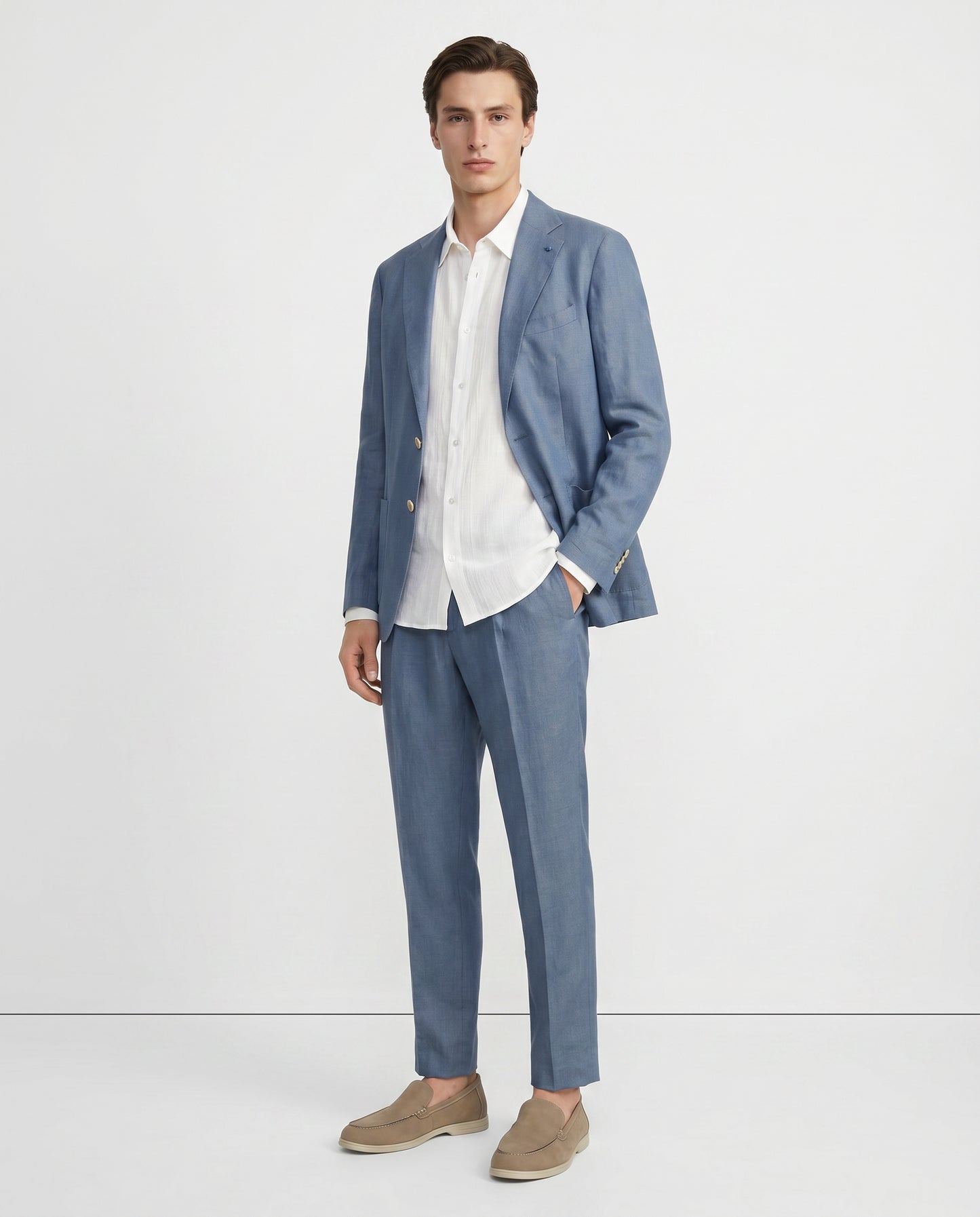 Pure linen blazer with elegant details - Sky blue